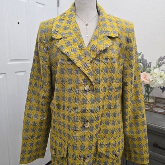 Cabi Regency Yellow Gray Houndstooth Coat Jacket Sz L Tailored Academia Workwear - Picture 2 of 11